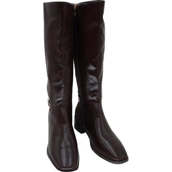 Journee Collection Londyn Knee High Boots Brown Square Toe Side Zip US 10 - Picture 1 of 6
